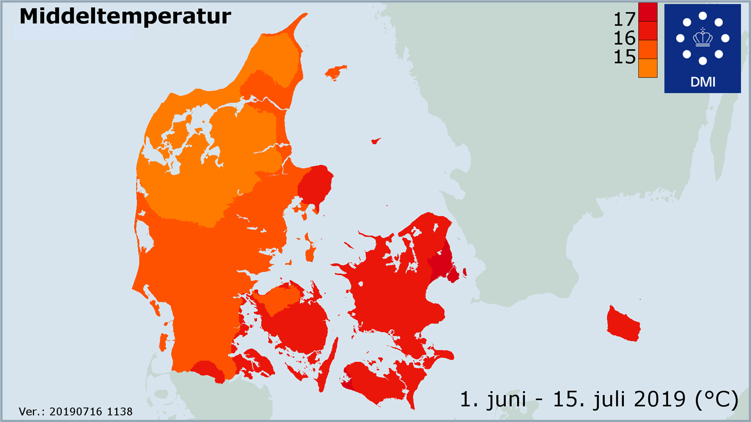 Middeltemperaturen for den halve sommer Middeltemperaturen for den halve sommer