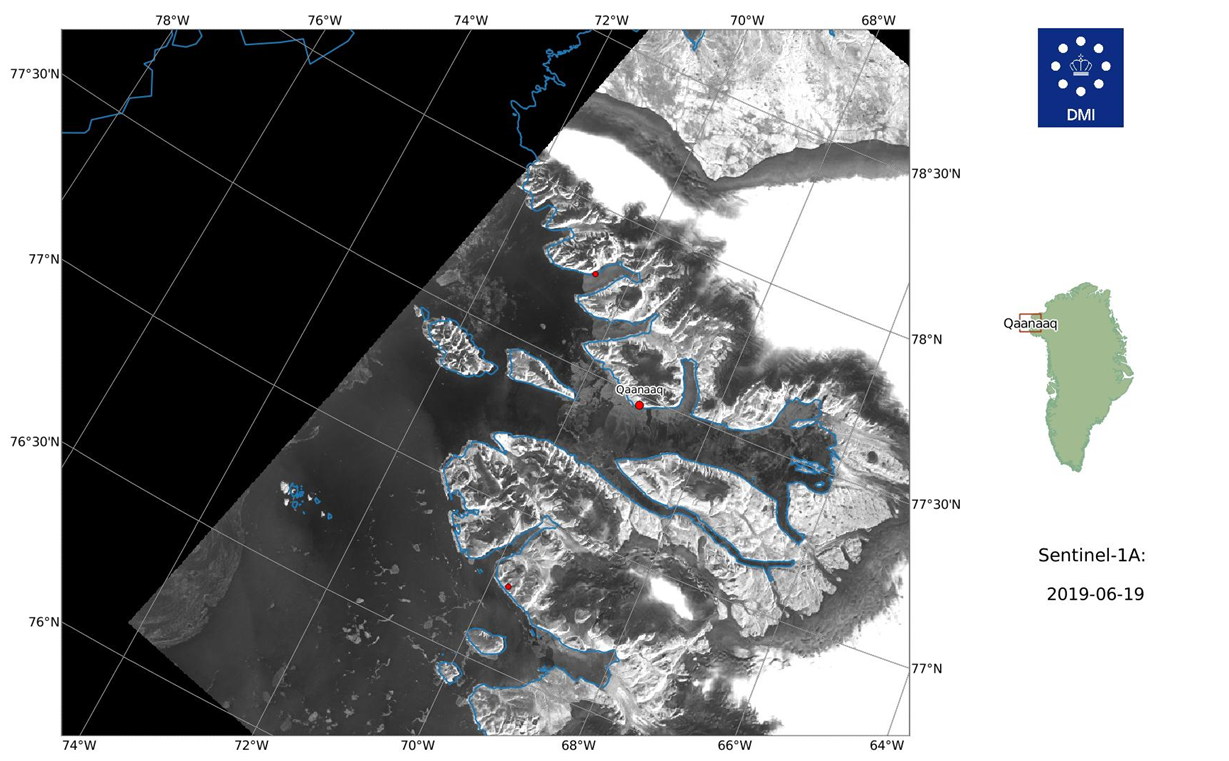 satellitbillede af havisen i Inglefield Bredning