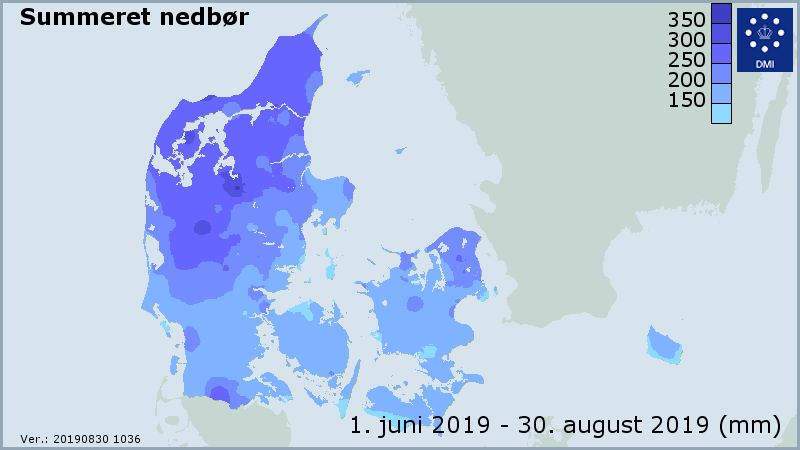 Gennemsnitlig nedbør sommer 2019 Gennemsnitlig nedbør sommer 2019