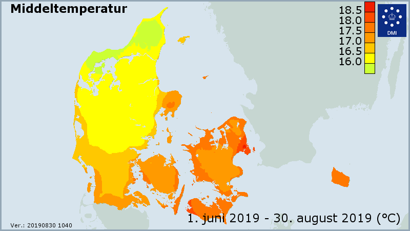 Gennemsnitstemperatur sommer 2019