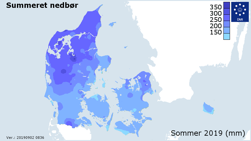 Gennemsnitlig nedbør sommer 2019