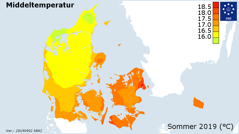 Gennemsnitstemperatur sommer 2019