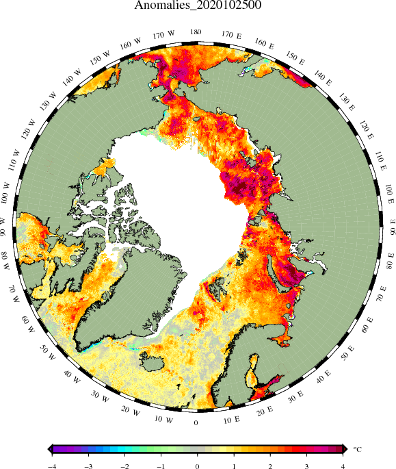 havoverflade-temperatur sammenlignet med et gennemsnit af målte overfladetemperaturer fra 1982-2010 havoverflade-temperatur sammenlignet med et gennemsnit af målte overfladetemperaturer fra 1982-2010
