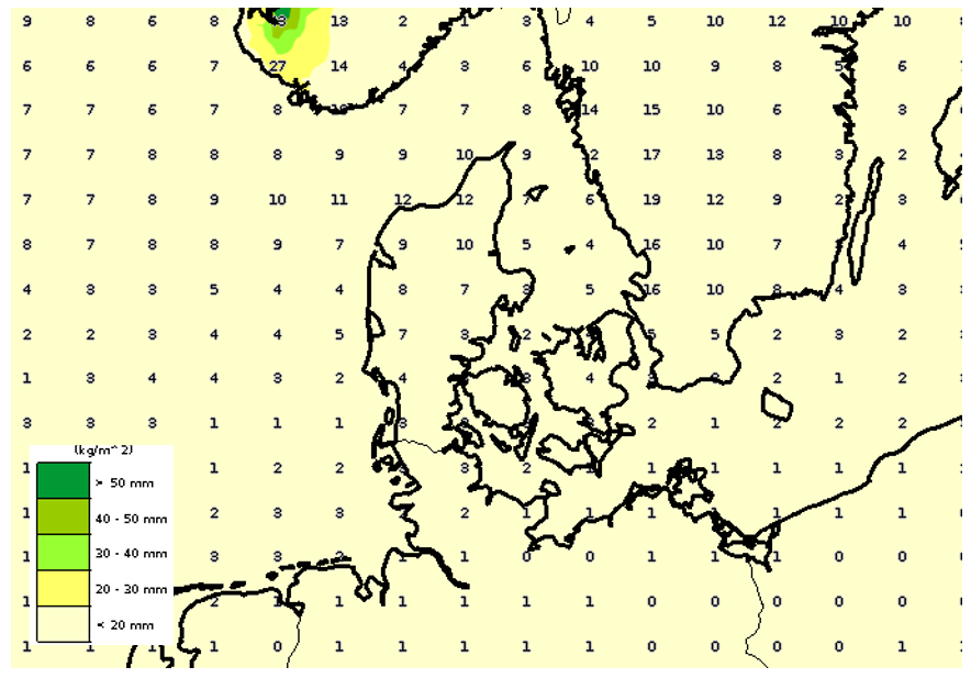 Akkumuleret nedbør i uge 12