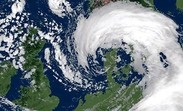 Satellitbillede af stormøje over Danmark