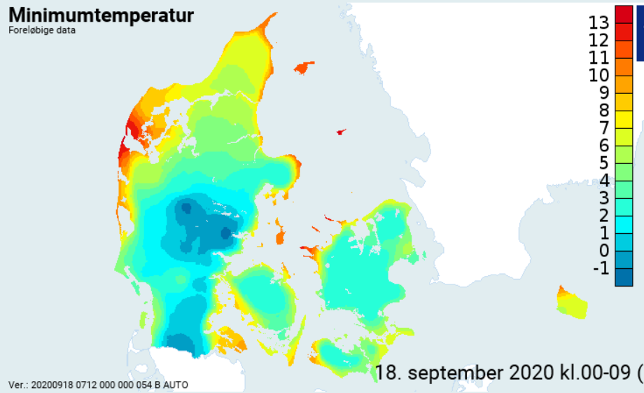 Laveste temperaturer den 18. september