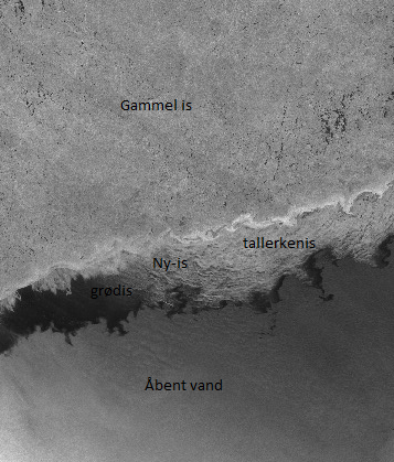 Satellitbillede der viser dannelse af ny-is Satellitbillede der viser dannelse af ny-is