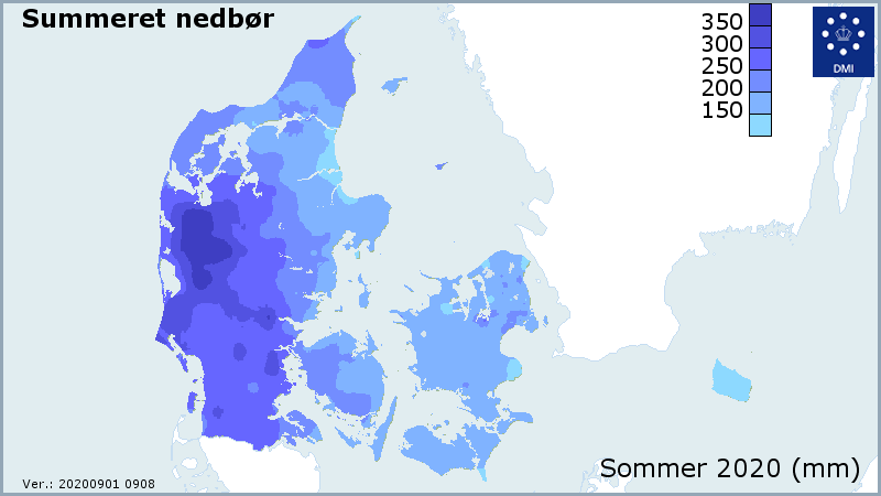 Nedbørsum for sommeren 2020 Nedbørsum for sommeren 2020