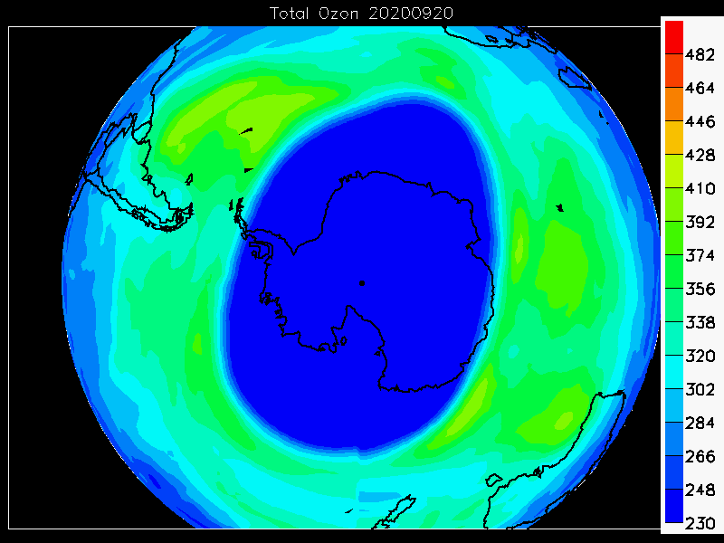 Den maksimale størrelse af ozonhullet fra år til år