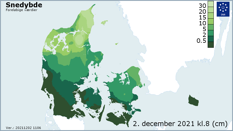 Kort over snedækket over 2. december