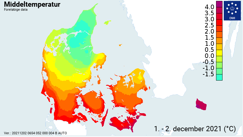 Kort over snedækket over 2. december