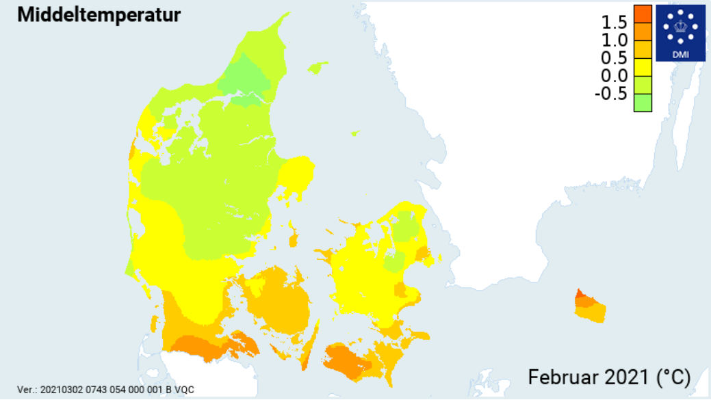 Middeltemperatur februar