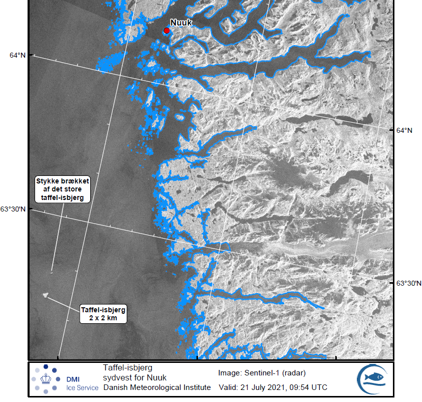 Satellitbillede af isøen ved Nuuk