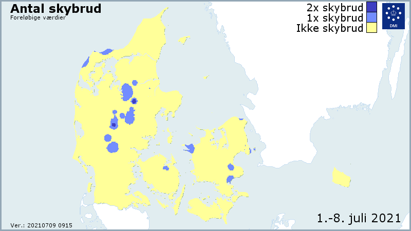 Antal skybrud juli 2021