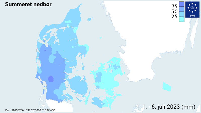 Nedbørsum fra 1. til 6. juli