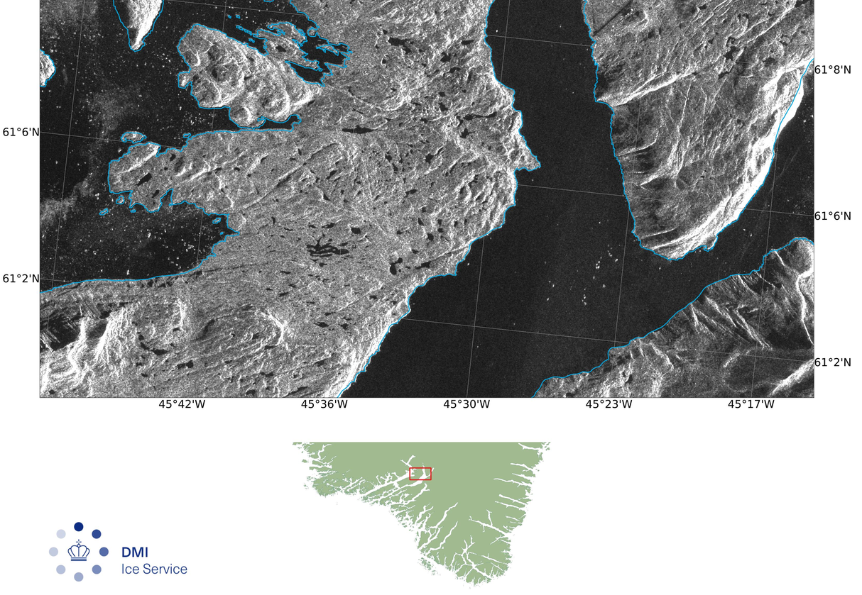 Radar-satellitbillede fra Sydgrønland i september 2018