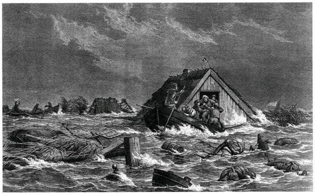 Illustration af stormflod fra 1872