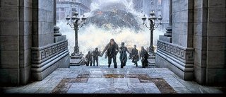 folk løber fra flodbølge i filmen The Day After Tomorrow