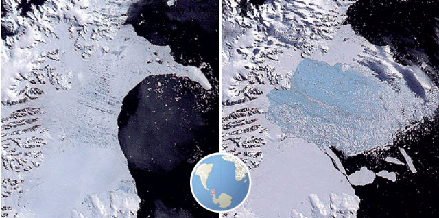 Opbrud af ishylden ved den Antarktiske Halvø i 2002