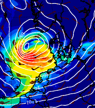 Radarbillede henover Danmark viser middelvind af stormstyrke Radarbillede henover Danmark viser middelvind af stormstyrke