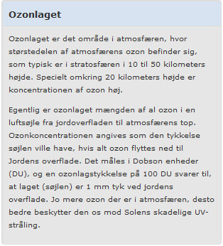 Tekstboks der beskriver ozonlaget