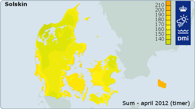 Antallet af soltimer i april 2012