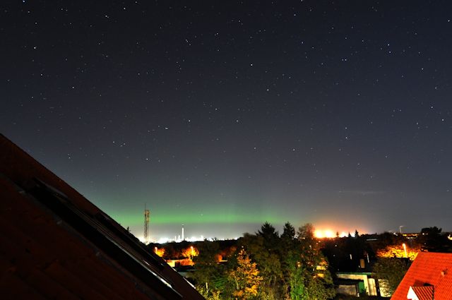 Nordlys synligt fra Fredericia natten til den 9. oktober 2012