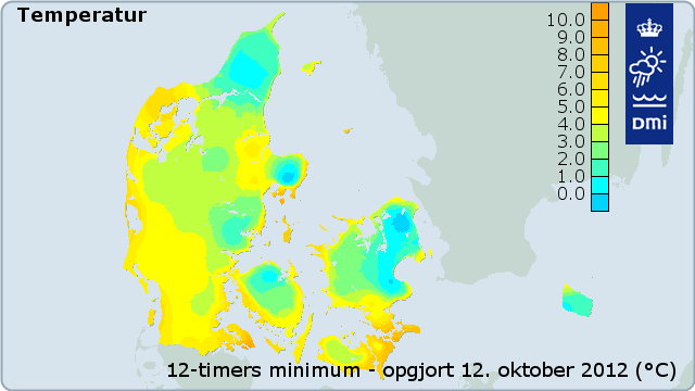 Kort over temperatur 12 timers minimum d. 12 oktober 2012