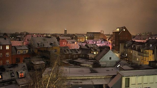 Sne over Frederiksbjerg i Aarhus