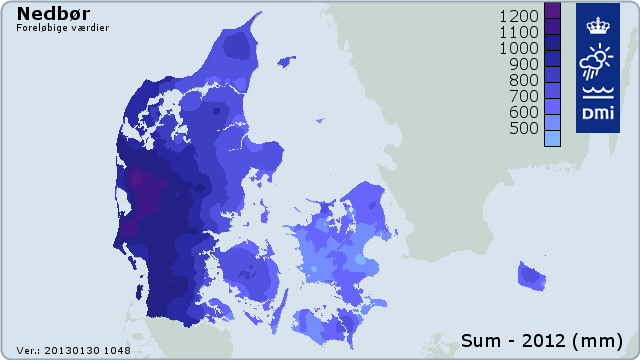 Nedbørssum 2012