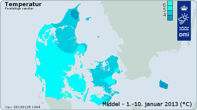 Temperaturmiddel 1. - 10. januar 2013