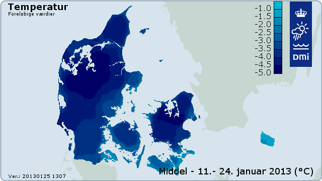 Middeltemperaturer 11. - 24. januar 2013