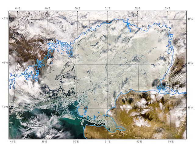 Satellitbillede af det Kaspiske Hav