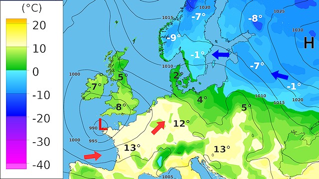 Temperaturprognose den 11. marts 2013