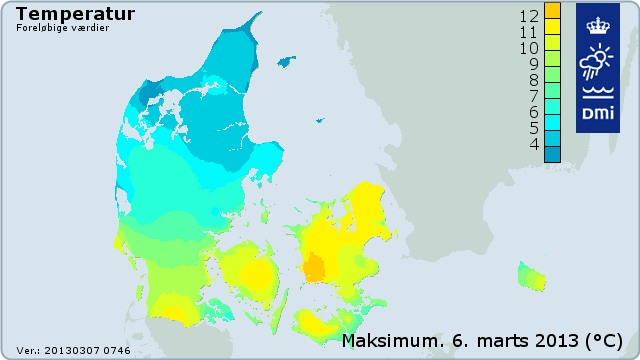 Dagens højeste temperaturer onsdag den 6. marts.