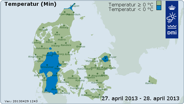 Frostgrader den 27. og 28. april 2013