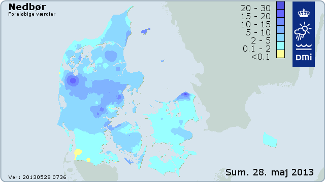 Nedbørssum 28. maj 2013