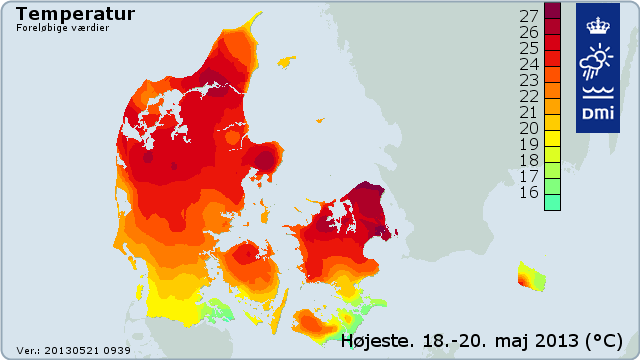 Makstemperatur den 18.-20. maj 2013