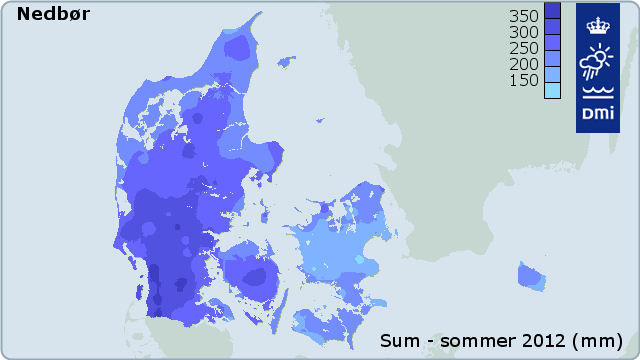 Kort over nedbør i Danmark