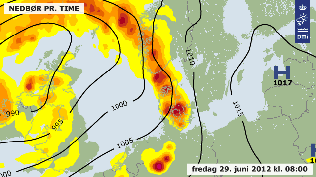 Kort over nedbør i landet