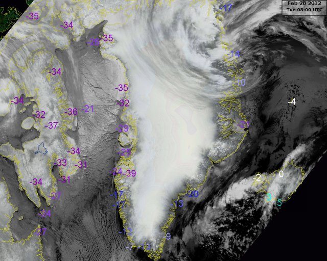 Kort over temperaturer på Grønland