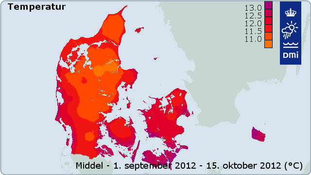 Kort over temperaturer i Danmark