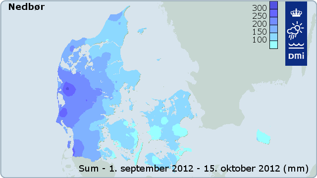 Kort over nedbøren i Danmark