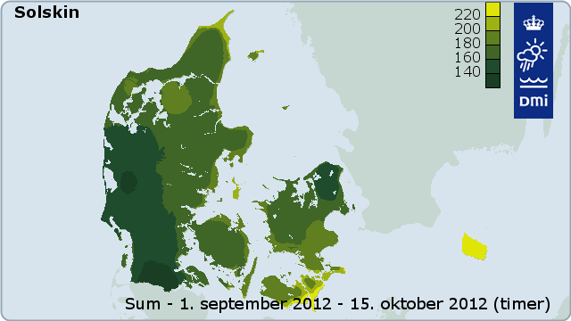Kort over soltimer i Danmark