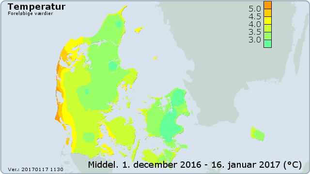 Kort over temperaturer i Danmark