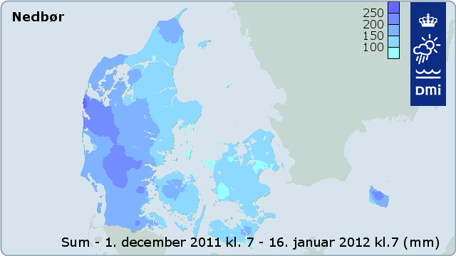 Kort over nedbøren i Danmark