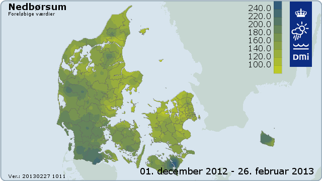 Nedbørsum fra 1. december 2012 til 26. februar 2013