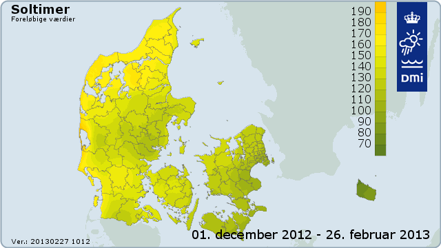 Soltimer fra 1. december 2012 til 26. februar 2013