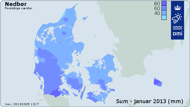 Kort over nedbør i Danmark