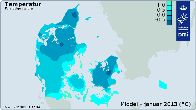 Kort over temperaturer i Danmark